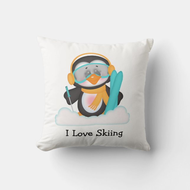 Penguin Skiing Cushion (Front)