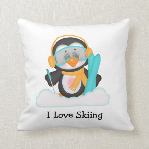 Penguin Skiing Cushion