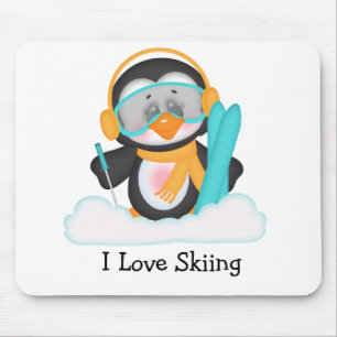 Penguin Skiing Mouse Mat