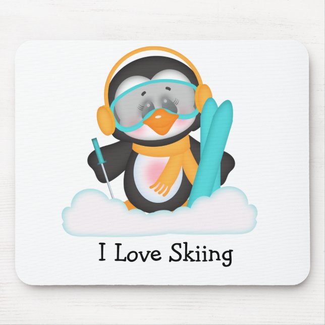 Penguin Skiing Mouse Mat (Front)