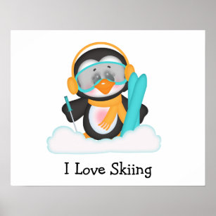 Penguin Skiing Poster
