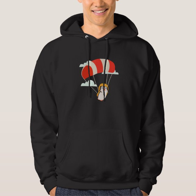 Penguin Skydiving Animal Bird Cute Sports Cut Off Hoodie (Front)