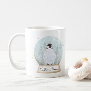 Penguin Snow Globe Custom Name Mug Christmas Gift