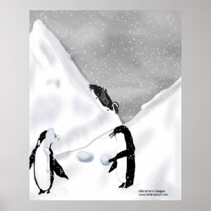 Penguin Snowball Fight Print