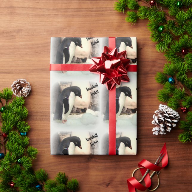 Penguin Snowball Fight Wrapping Paper (Holiday Gift)