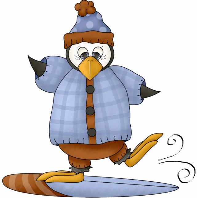 Penguin Snowboarder Ornament Photo Sculpture Decoration (Front)