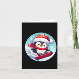 Penguin Snowboarding With Santa Hat Card