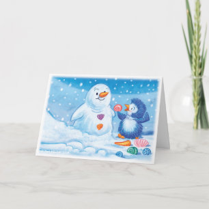 Penguin & Snowman medium Christmas card. Holiday Card