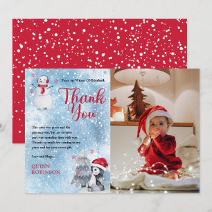 Penguin Snowman ONEderland 1st Birthday Thank You Card