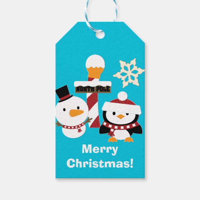 Penguin Snowman Personalised Christmas Gift Tags (Front)