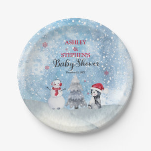 Penguin Snowman Winter Boy Baby Shower Paper Plate