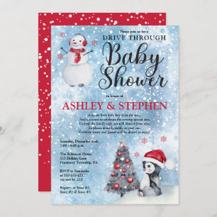 Penguin Snowman Winter Drive Thru Boy Baby Shower  Invitation