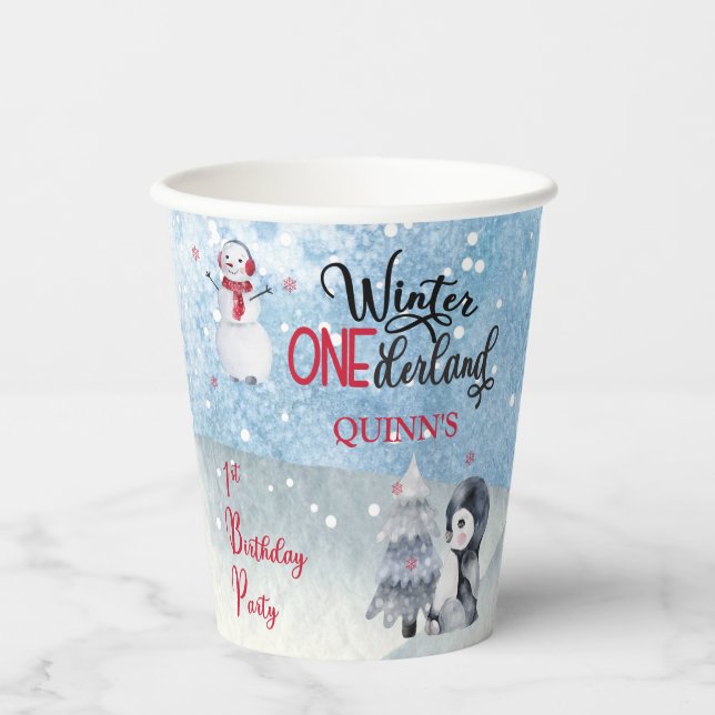 Penguin | Snowman Winter ONEderland 1st Birthday  Paper Cups (Front)