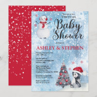 Penguin Snowman Winter Virtual Boy Baby Shower