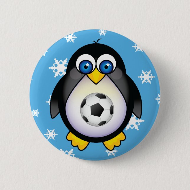 Penguin Soccer Christmas Button (Front)
