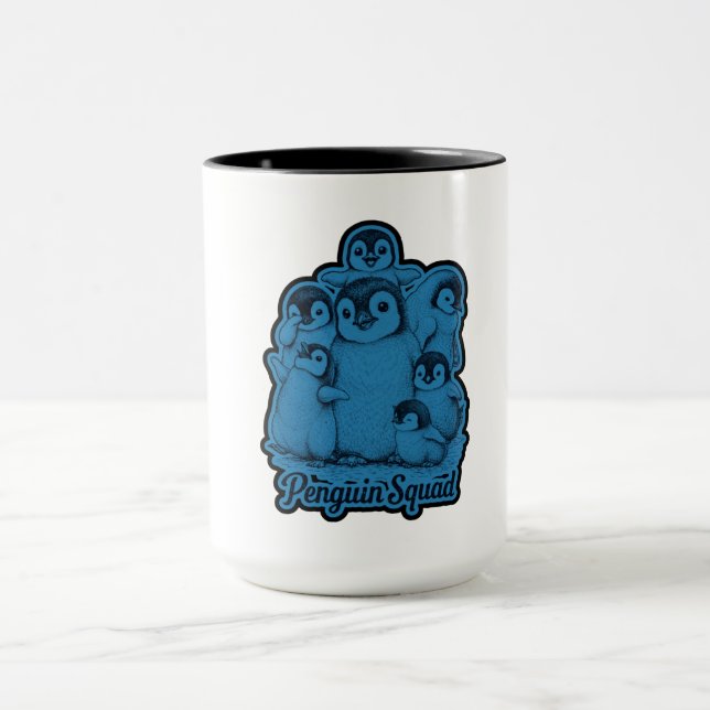 Penguin Squad – Cute Penguins Blue Vintage Mug (Center)