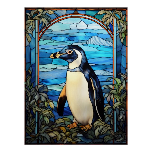Penguin Stained Glass Coastal Nautical Decor (Front)