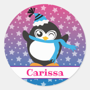 Penguin stars name classic round sticker