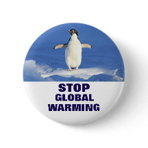 Penguin Stop Global Warming Round Button