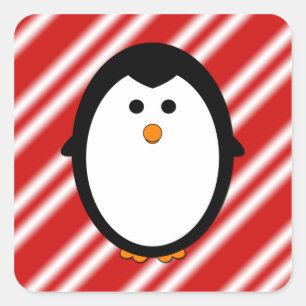Penguin stripes square sticker
