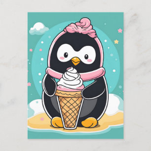 Penguin Summer And Ice Cream Postcard