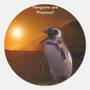 PENGUIN SUNSET CLASSIC ROUND STICKER