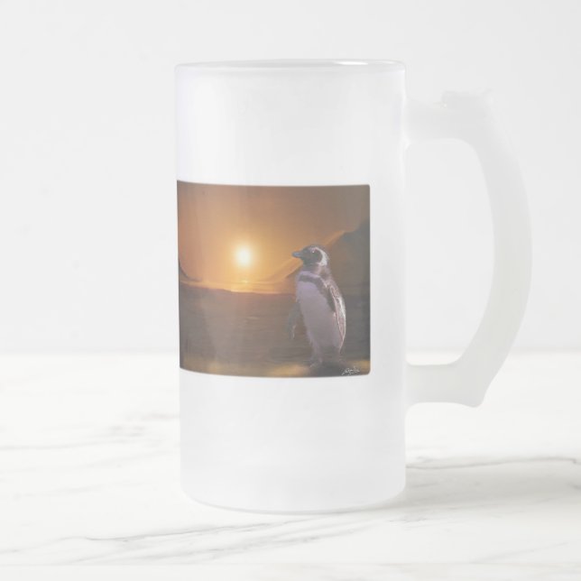PENGUIN SUNSET FROSTED GLASS BEER MUG (Right)
