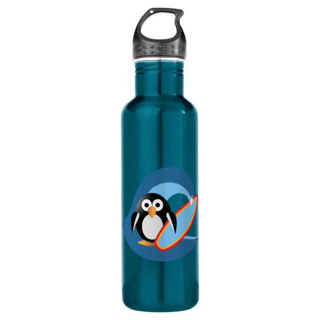 Penguin surfer 710 ml water bottle (Front)