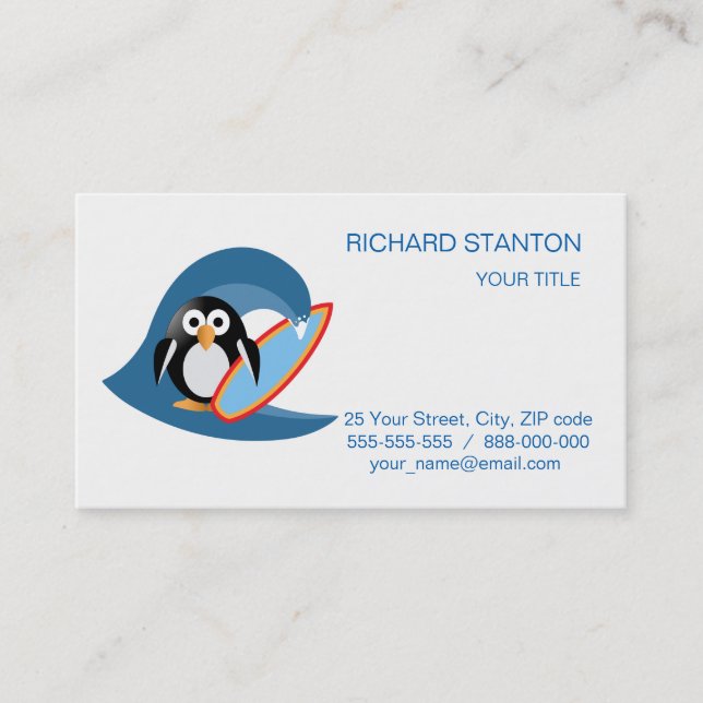 Penguin surfer business card (Front)