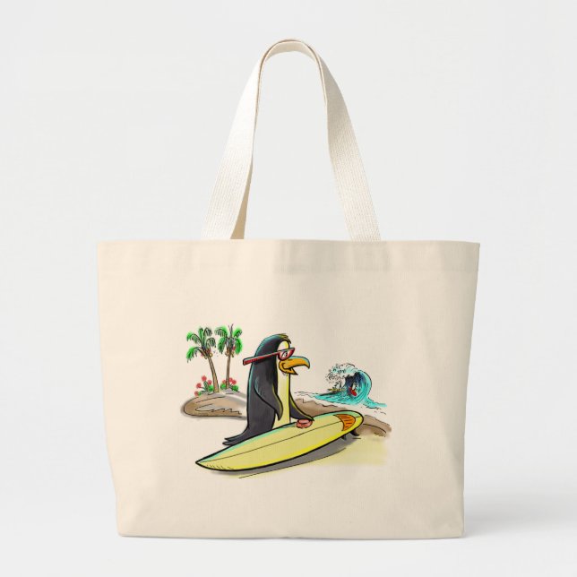 pEnGuIn sUrFeR Large Tote Bag (Front)