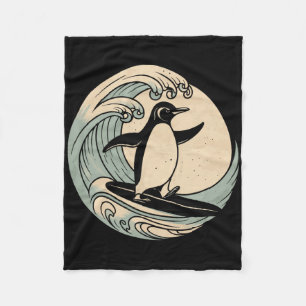 Penguin Surfing Surfboard Fleece Blanket