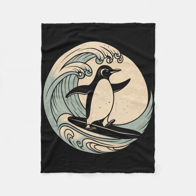 Penguin Surfing Surfboard  Fleece Blanket (Front)
