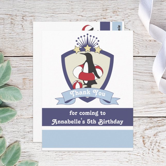 Penguin Swim Club Kids Summer Birthday Thank You Postcard (Creator Uploaded)