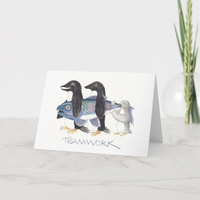 Penguin Teamwork drawing on note cards (Front)