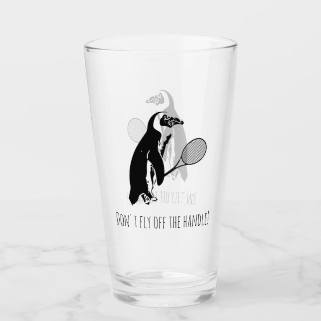 Penguin Tennis Player with Text Glass (Front)
