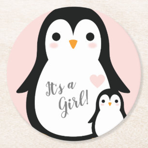 Penguin Theme Baby Shower Cute Round Paper Coaster