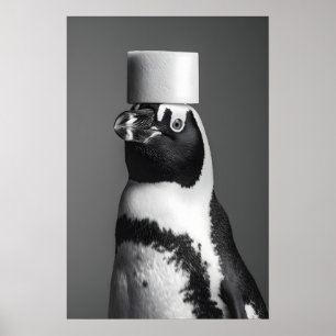 Penguin Toilet Paper Roll Art, Funny Bathroom Poster