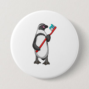 Penguin Tooth brush 7.5 Cm Round Badge