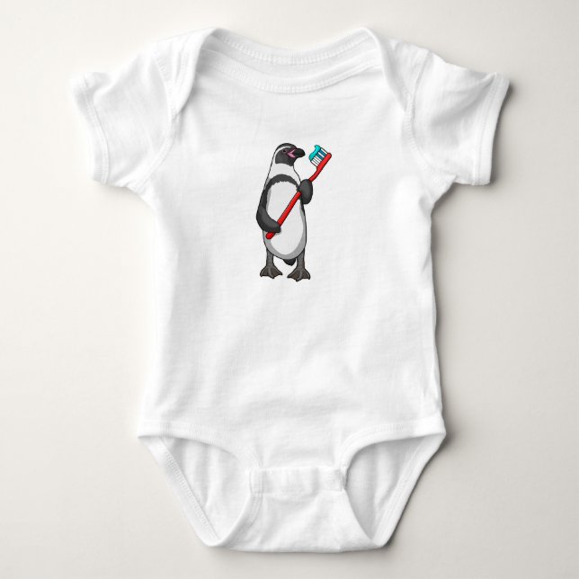 Penguin Tooth brush Baby Bodysuit (Front)