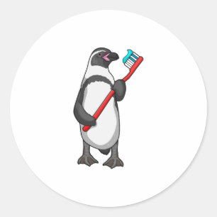Penguin Tooth brush Classic Round Sticker