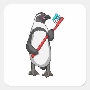 Penguin Tooth brush Square Sticker