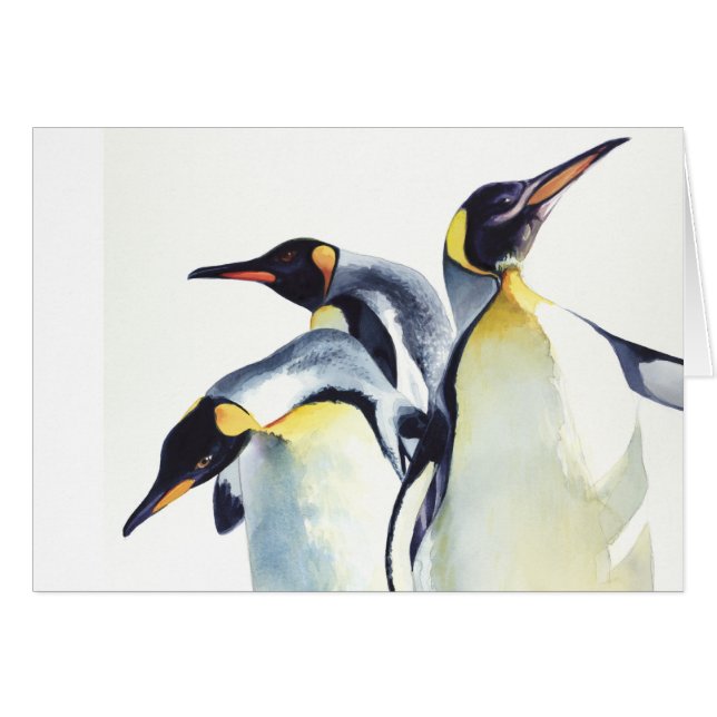 "Penguin Trio" Wildlife Watercolor Art (Front Horizontal)