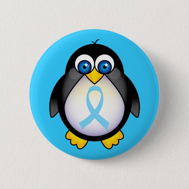 Penguin Turquoise Ribbon Gift 6 Cm Round Badge (Front)