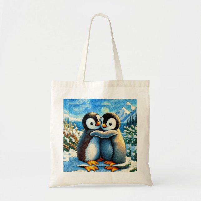 Penguin twins happy feet blue tote bag (Front)