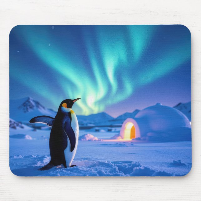 Penguin Under Northern Lights Mouse Mat (Front)
