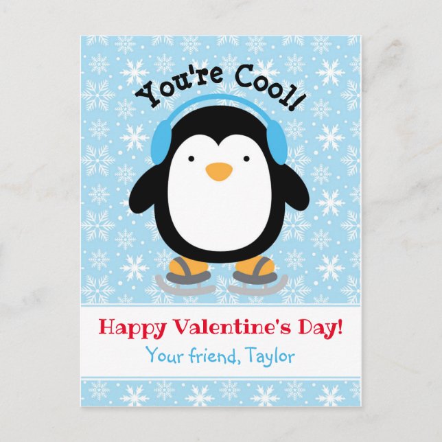 Penguin Valentines Day Cards (Kids) - Personalised (Front)