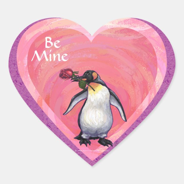 Penguin Valentine's Day Heart Sticker (Front)