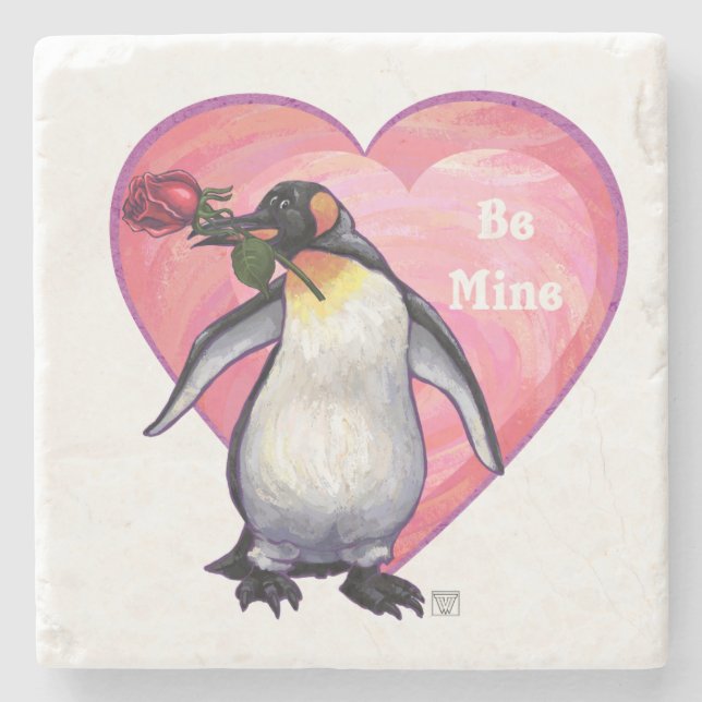 Penguin Valentine's Day Stone Coaster (Front)