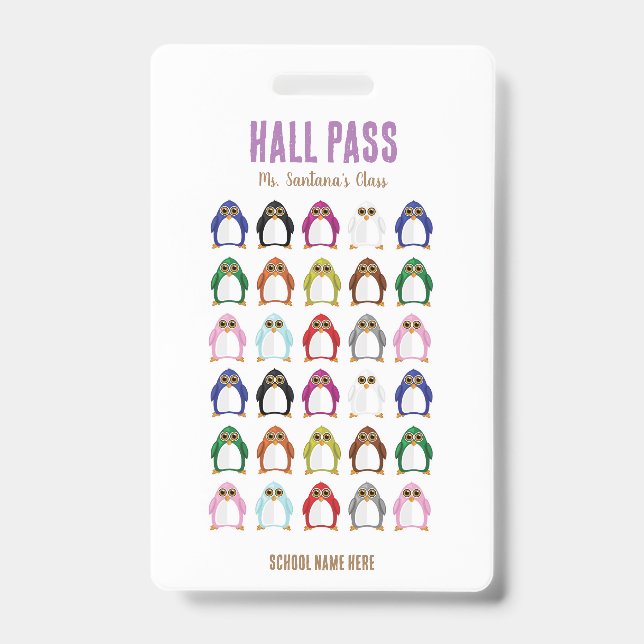 Penguin Variety Hall Pass Badge ID Badge (Front)