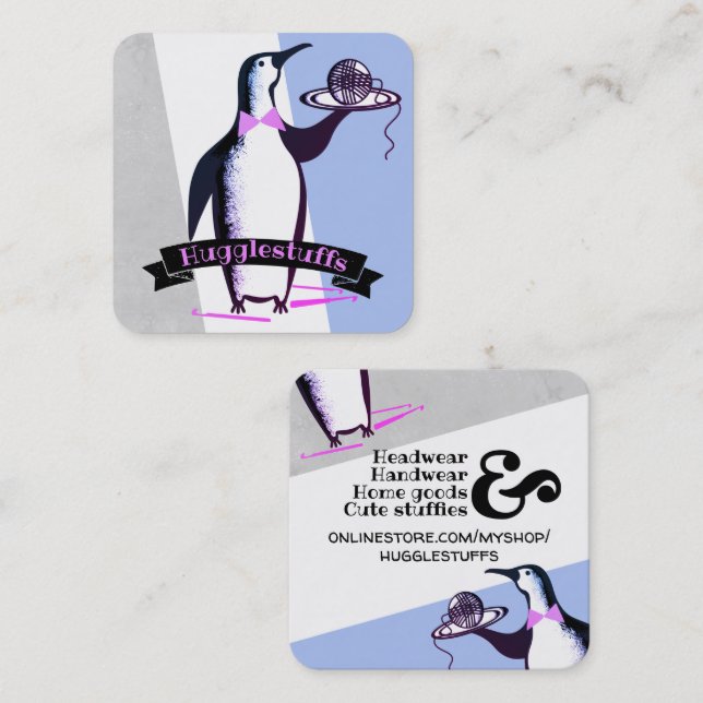 Penguin waiter crochet hooks yarn business card (Front/Back)